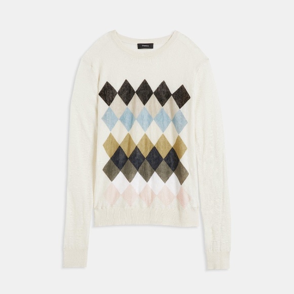 NWT Theory Linen Blend Diamond Pullover Sz L - Picture 2 of 5